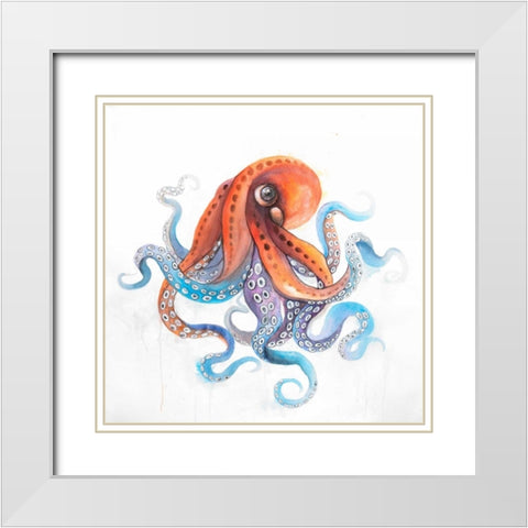 Watercolor Octupus White Modern Wood Framed Art Print with Double Matting by Atelier B Art Studio