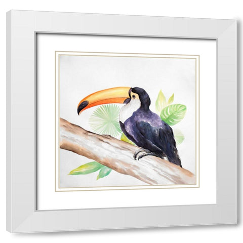 Tropical Bird White Modern Wood Framed Art Print with Double Matting by Atelier B Art Studio