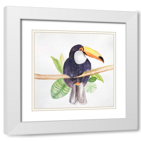Toucan Bird White Modern Wood Framed Art Print with Double Matting by Atelier B Art Studio