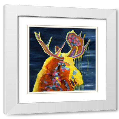 COLOR SPLASHING MOOSE White Modern Wood Framed Art Print with Double Matting by Atelier B Art Studio