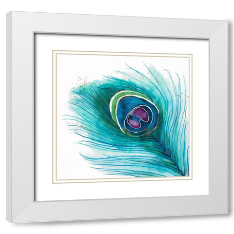Peacock Feather Closeup White Modern Wood Framed Art Print with Double Matting by Atelier B Art Studio