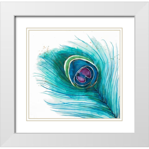 Peacock Feather Closeup White Modern Wood Framed Art Print with Double Matting by Atelier B Art Studio