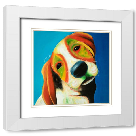 COLORFUL BEAGLE DOG White Modern Wood Framed Art Print with Double Matting by Atelier B Art Studio