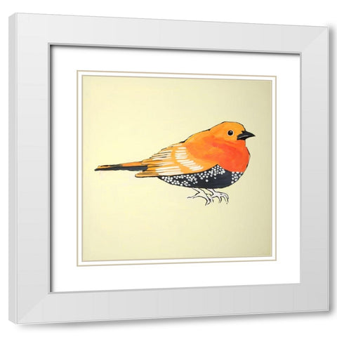 LITTLE ORANGE BIRD ILLUSTRATION White Modern Wood Framed Art Print with Double Matting by Atelier B Art Studio