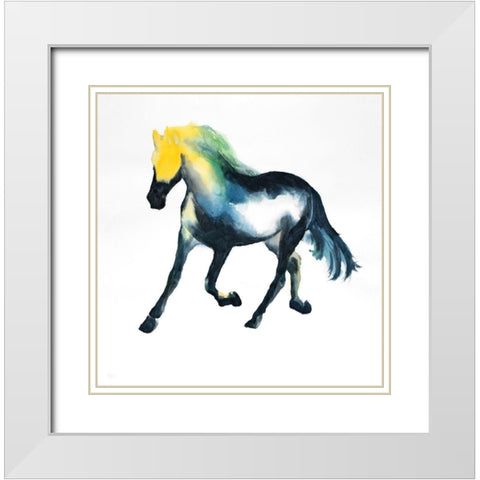 Galloping Colorful Horse White Modern Wood Framed Art Print with Double Matting by Atelier B Art Studio
