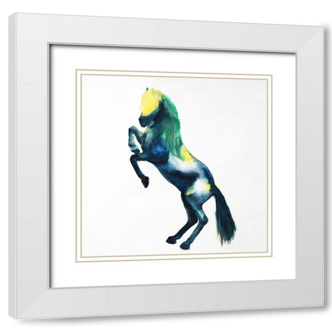 Greeting Colorful Horse White Modern Wood Framed Art Print with Double Matting by Atelier B Art Studio