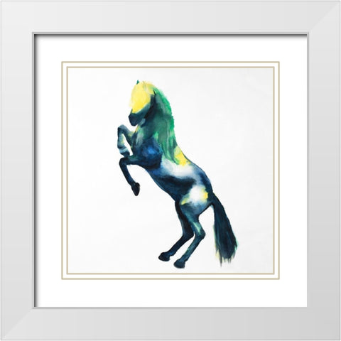 Greeting Colorful Horse White Modern Wood Framed Art Print with Double Matting by Atelier B Art Studio