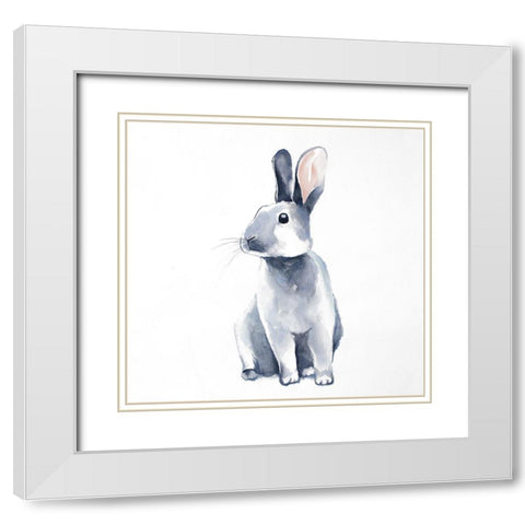 Curious Rex Rabbit White Modern Wood Framed Art Print with Double Matting by Atelier B Art Studio