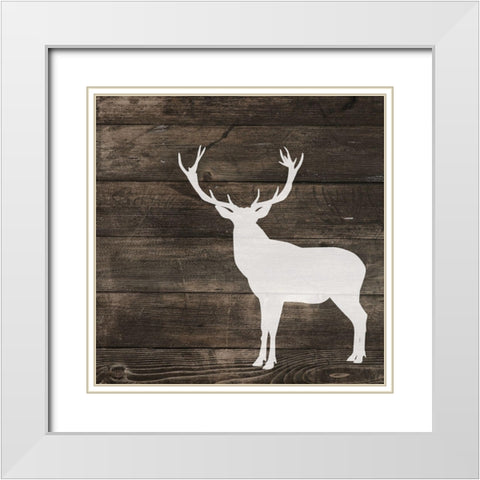 Right Side Deer Silhouette on Wood White Modern Wood Framed Art Print with Double Matting by Atelier B Art Studio