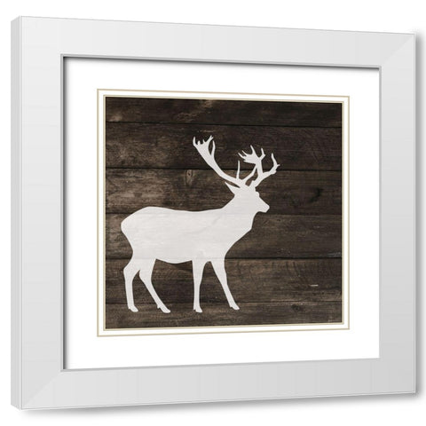 Left Side Deer Silhouette on Wood White Modern Wood Framed Art Print with Double Matting by Atelier B Art Studio