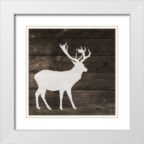 Left Side Deer Silhouette on Wood White Modern Wood Framed Art Print with Double Matting by Atelier B Art Studio
