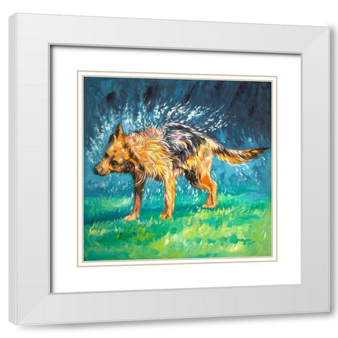 SPIN-DRY WET GERMAN SHEPHERD White Modern Wood Framed Art Print with Double Matting by Atelier B Art Studio