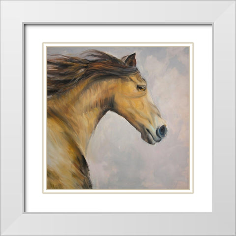 PROUD STEED WITH HIS MANE IN THE WIND White Modern Wood Framed Art Print with Double Matting by Atelier B Art Studio