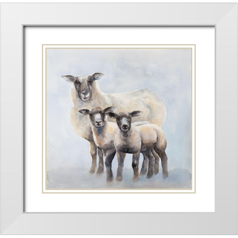 Ewe with Her Two Lambs White Modern Wood Framed Art Print with Double Matting by Atelier B Art Studio