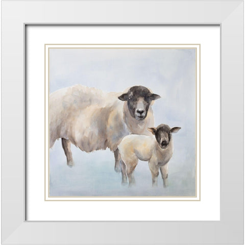 Sheep with a Lamb White Modern Wood Framed Art Print with Double Matting by Atelier B Art Studio