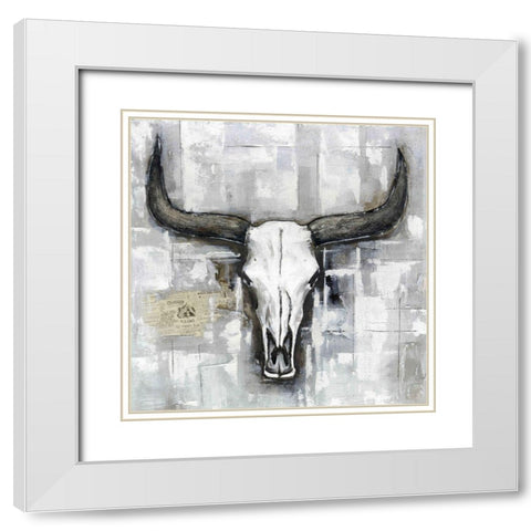 BULL SKULL ON AN INDUSTRIAL BACKGROUND White Modern Wood Framed Art Print with Double Matting by Atelier B Art Studio
