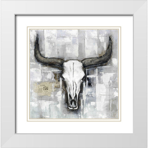 BULL SKULL ON AN INDUSTRIAL BACKGROUND White Modern Wood Framed Art Print with Double Matting by Atelier B Art Studio