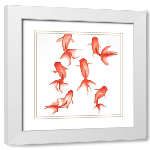 SMALL RED FISHES White Modern Wood Framed Art Print with Double Matting by Atelier B Art Studio