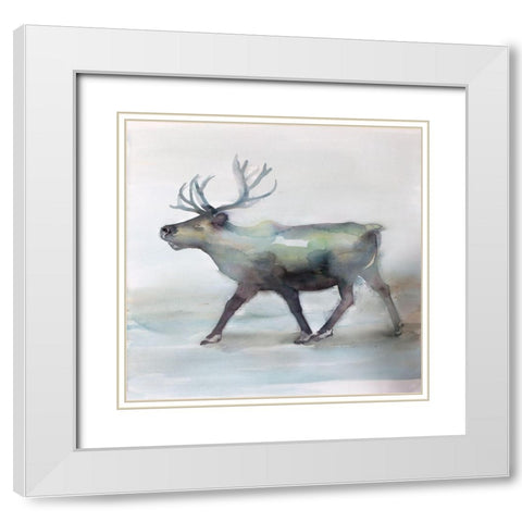 CARIBOU White Modern Wood Framed Art Print with Double Matting by Atelier B Art Studio