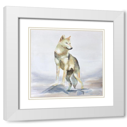 WOLF White Modern Wood Framed Art Print with Double Matting by Atelier B Art Studio