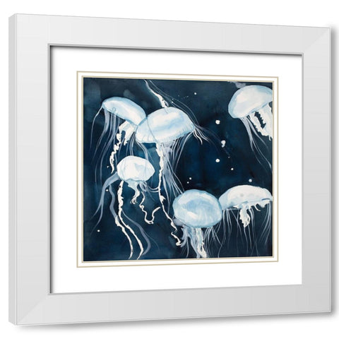 Pelagia Noctiluca Jellyfishes White Modern Wood Framed Art Print with Double Matting by Atelier B Art Studio