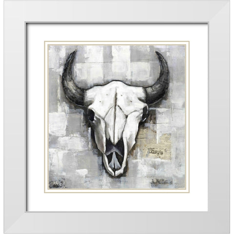 INDUSTRIAL STYLE BULL SKULL White Modern Wood Framed Art Print with Double Matting by Atelier B Art Studio