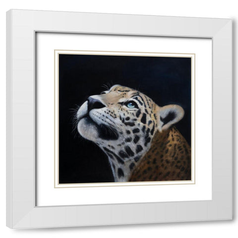 REALISTIC LEOPARD FACE White Modern Wood Framed Art Print with Double Matting by Atelier B Art Studio