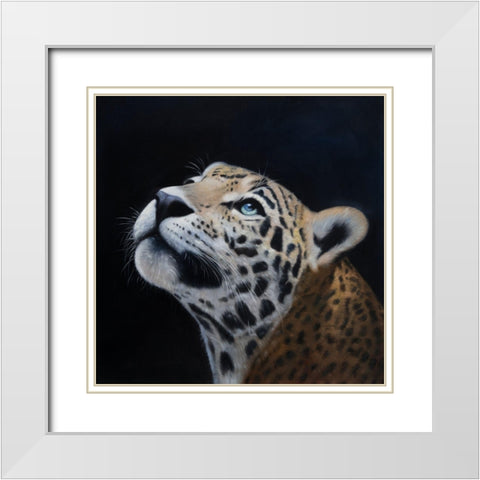 REALISTIC LEOPARD FACE White Modern Wood Framed Art Print with Double Matting by Atelier B Art Studio