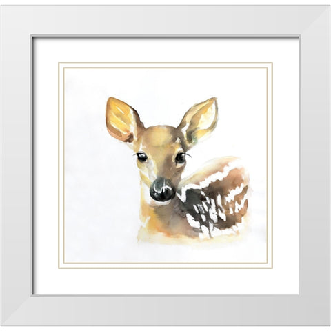WATERCOLOR FAWN FACE White Modern Wood Framed Art Print with Double Matting by Atelier B Art Studio