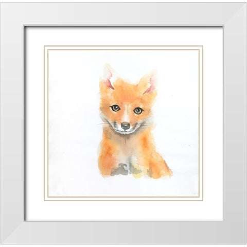 WATERCOLOR SMILING FOX White Modern Wood Framed Art Print with Double Matting by Atelier B Art Studio