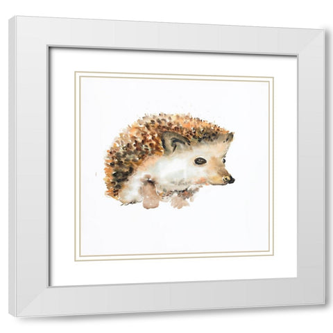 WATERCOLOR HEDGEHOG White Modern Wood Framed Art Print with Double Matting by Atelier B Art Studio