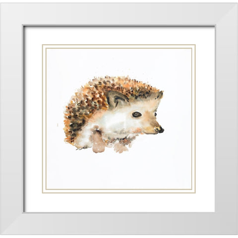 WATERCOLOR HEDGEHOG White Modern Wood Framed Art Print with Double Matting by Atelier B Art Studio