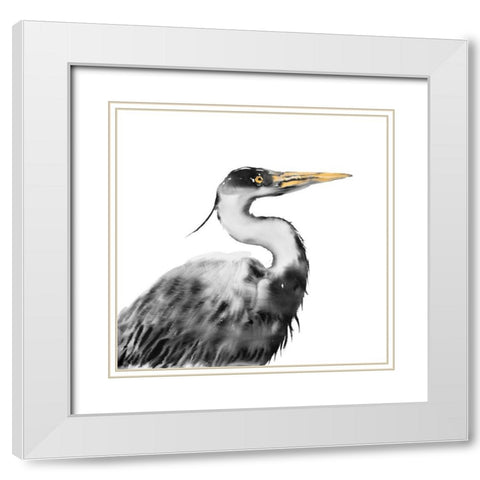 GREAT HERON White Modern Wood Framed Art Print with Double Matting by Atelier B Art Studio