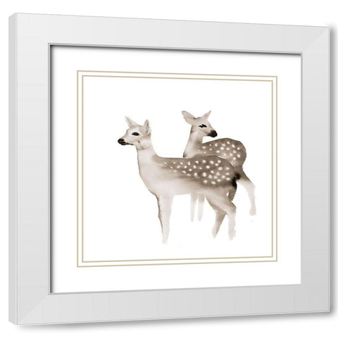 BLUE FAWNS White Modern Wood Framed Art Print with Double Matting by Atelier B Art Studio