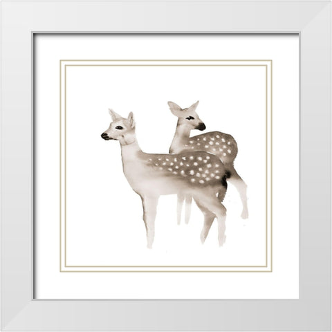 BLUE FAWNS White Modern Wood Framed Art Print with Double Matting by Atelier B Art Studio
