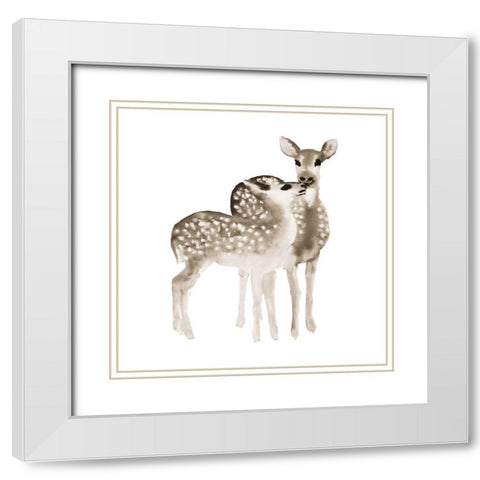 BLUE FAWNS LOVE White Modern Wood Framed Art Print with Double Matting by Atelier B Art Studio
