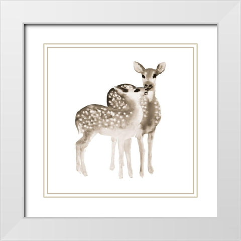 BLUE FAWNS LOVE White Modern Wood Framed Art Print with Double Matting by Atelier B Art Studio