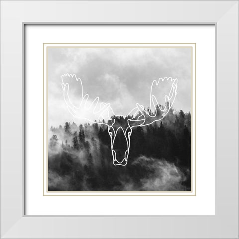MINIMALIST MOOSE HEAD White Modern Wood Framed Art Print with Double Matting by Atelier B Art Studio