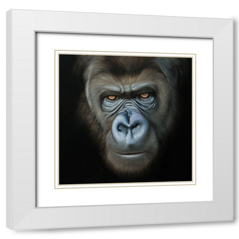 GORILLA FACE White Modern Wood Framed Art Print with Double Matting by Atelier B Art Studio