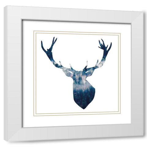DEER HEAD LANDSCAPE White Modern Wood Framed Art Print with Double Matting by Atelier B Art Studio