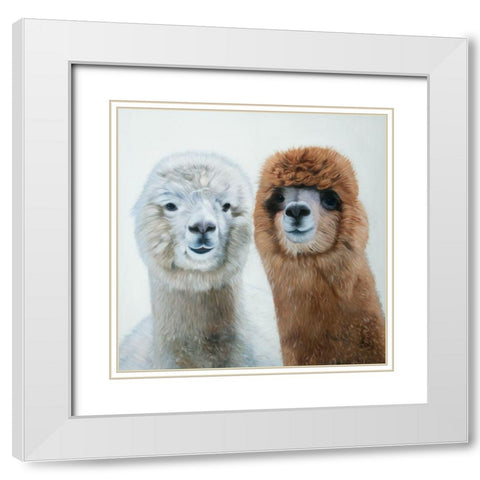 TWO LAMAS White Modern Wood Framed Art Print with Double Matting by Atelier B Art Studio