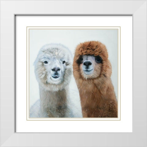 TWO LAMAS White Modern Wood Framed Art Print with Double Matting by Atelier B Art Studio