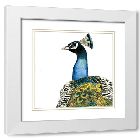 WATERCOLOR PEACOCK White Modern Wood Framed Art Print with Double Matting by Atelier B Art Studio