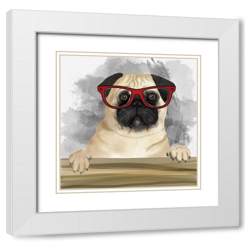 Pug with Glasses White Modern Wood Framed Art Print with Double Matting by Atelier B Art Studio