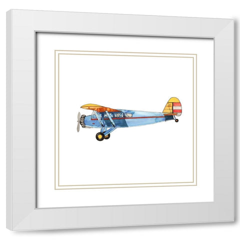 SMALL BLUE PLANE White Modern Wood Framed Art Print with Double Matting by Atelier B Art Studio