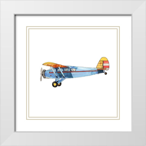 SMALL BLUE PLANE White Modern Wood Framed Art Print with Double Matting by Atelier B Art Studio