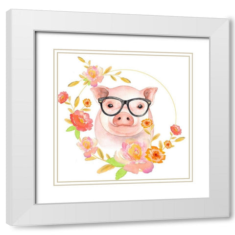 HAPPY LITTLE PIG White Modern Wood Framed Art Print with Double Matting by Atelier B Art Studio