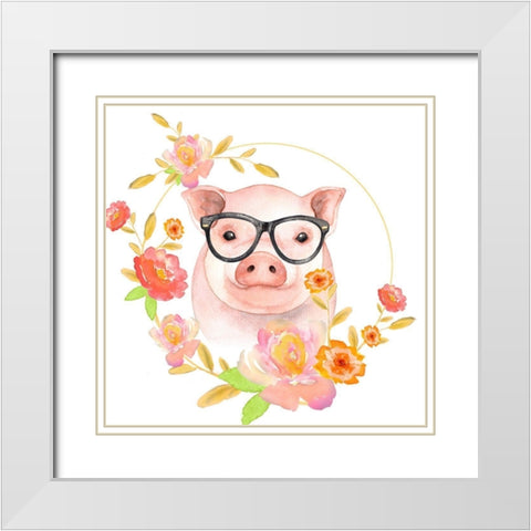 HAPPY LITTLE PIG White Modern Wood Framed Art Print with Double Matting by Atelier B Art Studio
