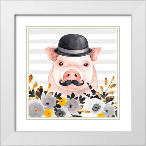 SMALL DETECTIVE PIG White Modern Wood Framed Art Print with Double Matting by Atelier B Art Studio