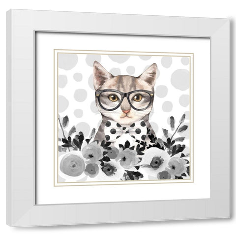 GEEK CAT White Modern Wood Framed Art Print with Double Matting by Atelier B Art Studio